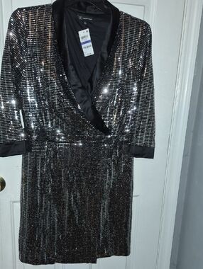 Sequin Blazer Dress With Satin Collar Size XL